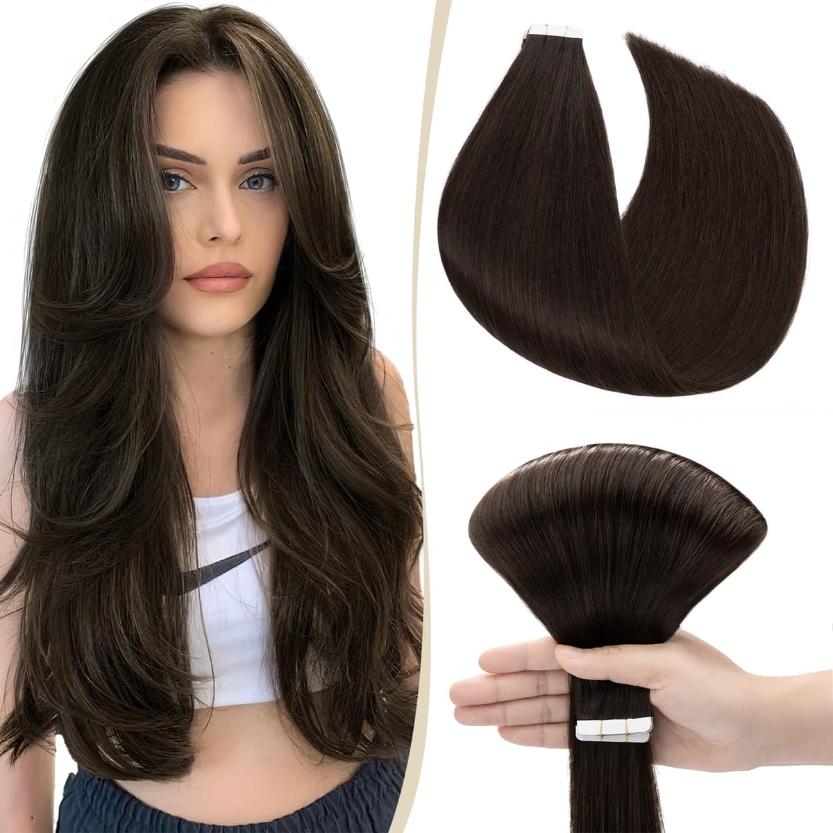 12"(30cm) SEGO 10PCS Extensiones Adhesivas Naturales Pelo Humano sin Clip [#4/27 Castaño Chocolate/Rubio Oscuro] Cabello 100% Remy Liso Balayage Tape in Human Hair (20g) — view 32