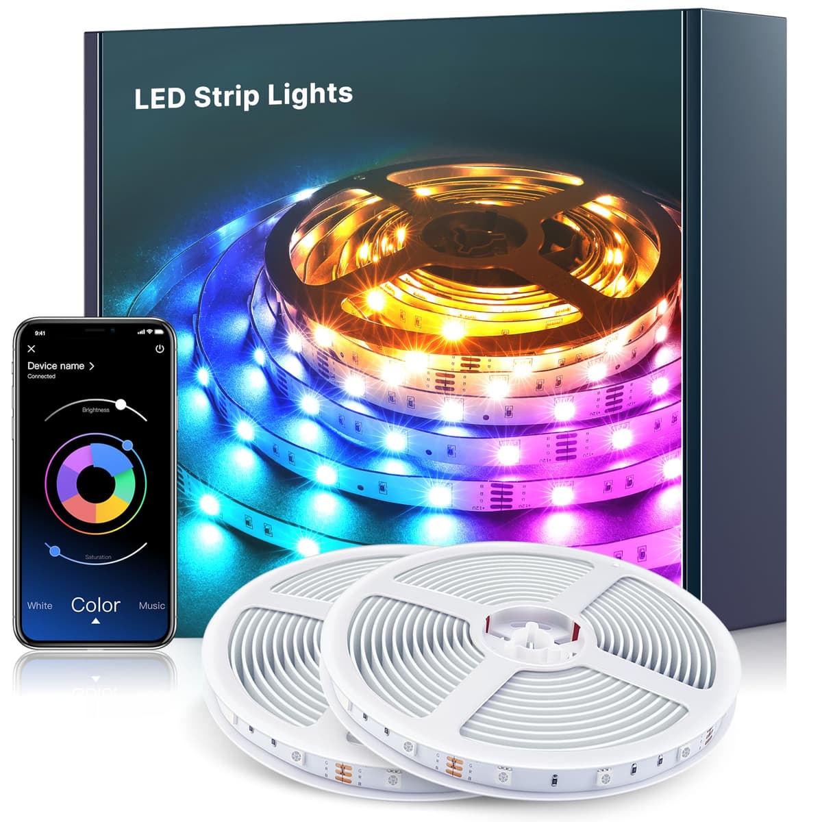 Mexllex LED Strip Lights 30m, Ultra-Long Lights Strip Music Sync Color Changing, Led Lights with App Control Remote, RGB Tape Light for Home Bedroom Party (2x15) — view 9