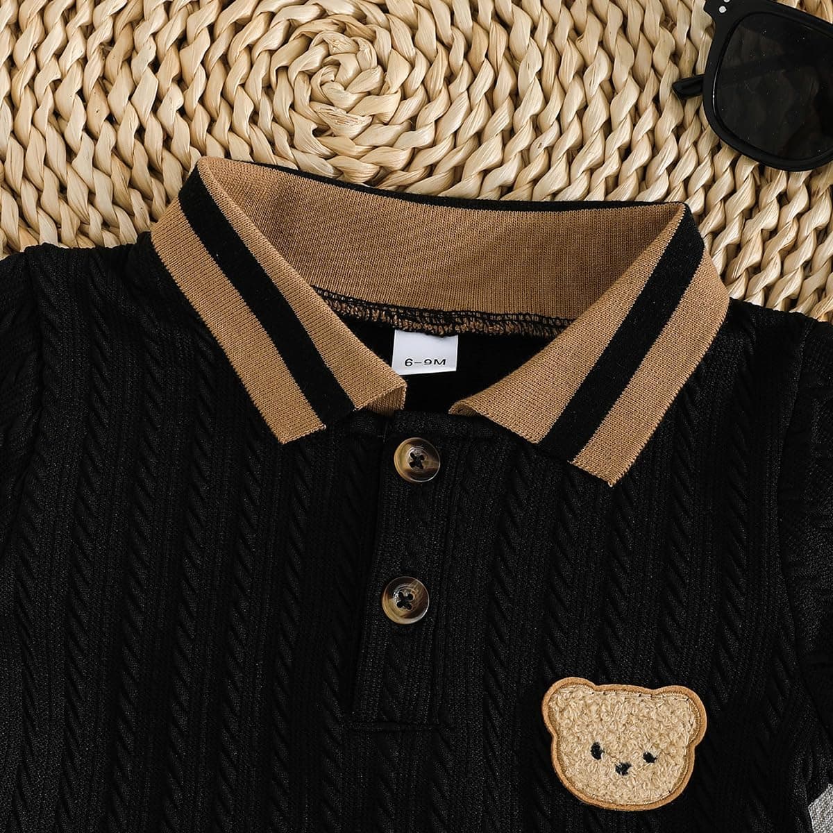 Conjunto Verano Ropa para Bebé Niño Lindo Polo con Estampado de Oso + Cintura Elástica Pantalones Cortos y Bolsillos 2 Piezas Trajes de Primavera — view 3