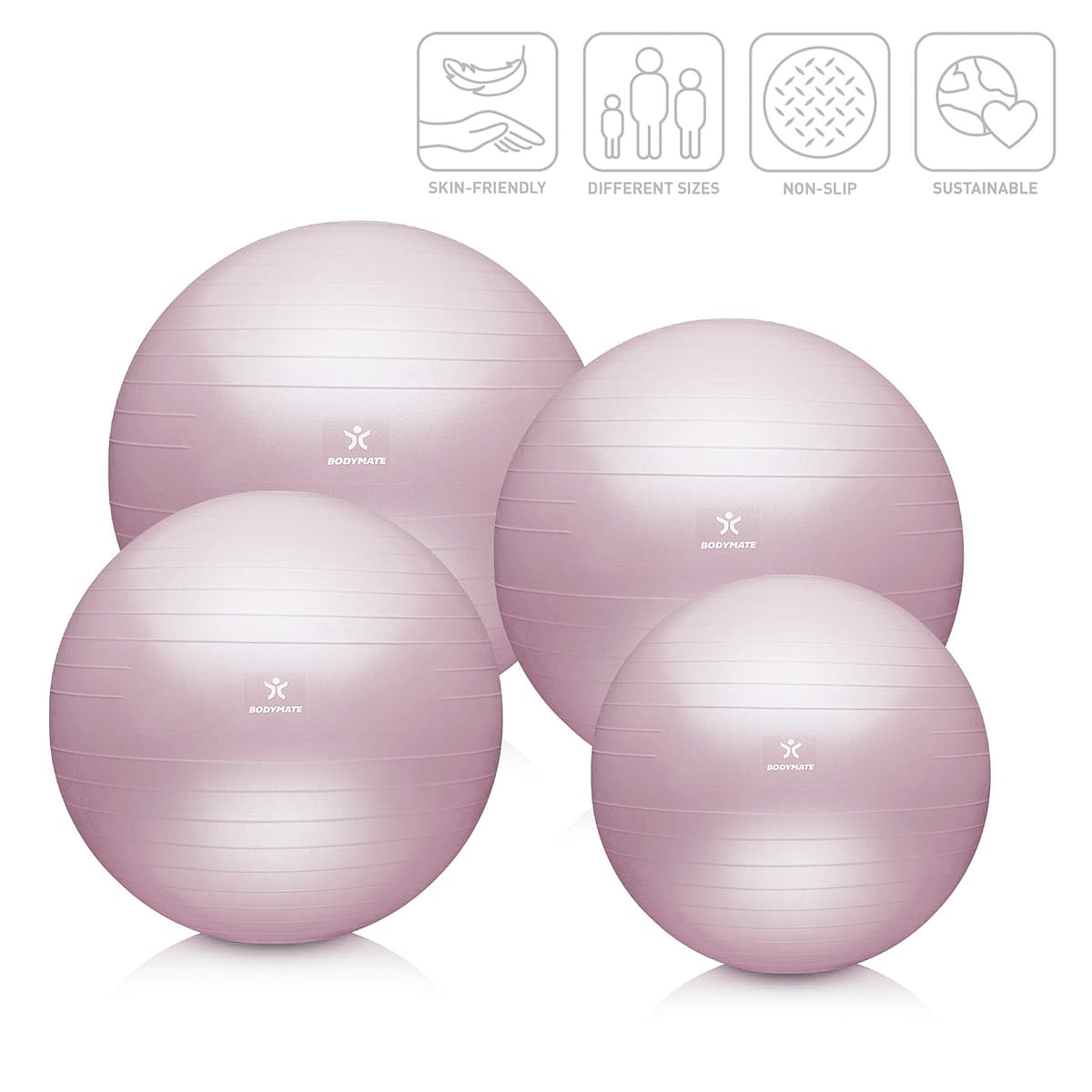 BODYMATE Pelota de Ejercicio para Fitnes con Sistema antirreventones | con bombín | Bola de Yoga Pilates y Ejercicio | Balón para Sentarse | Balon de Ejercicio para Fitness — view 2