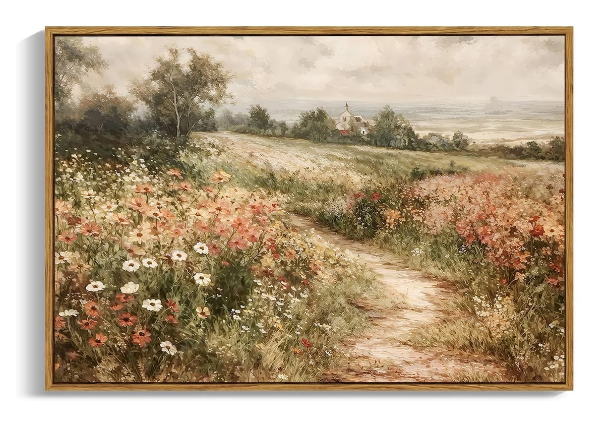OIQArtOIQ Framed Canvas Wall Art,Vintage Decor,Landscape Nature Country Wildflower Paintings Farmhouse Pictures Modern Artwork Rustic Fall Flower Prints Cottagecore Office Living Room Bedroom Bathroom — view 100