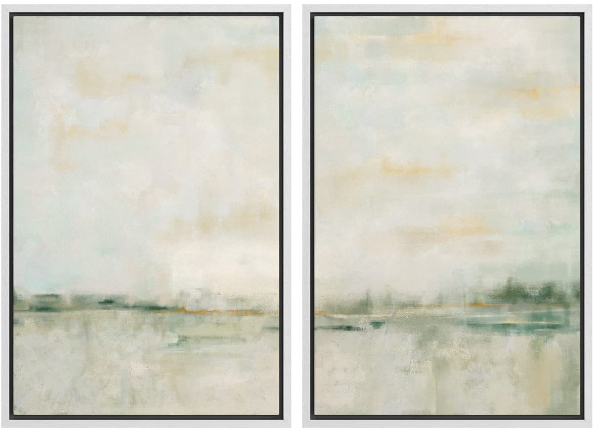 MUDECOR Framed Canvas Print Wall Art Set Watercolor Pastel Duotone Tan Landscape Abstract Shapes Illustrations Modern Art Decorative Contemporary for Living Room, Bedroom, Office - 24"x36"x2 Natural — view 111