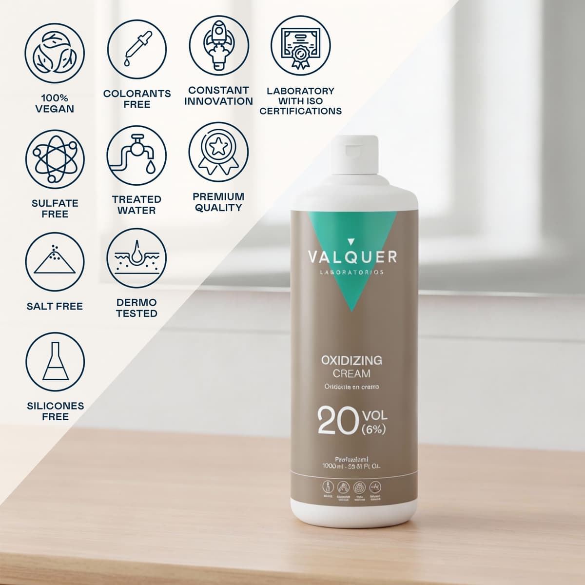 VALQUER Agua Oxigenada en Crema Estabilizada 20 Volúmenes 6% | Oxidante para Coloración Capilar Permanente y Decoloración | Vegano con Ingredientes de Origen Natural | Profesional | 1 L — view 2