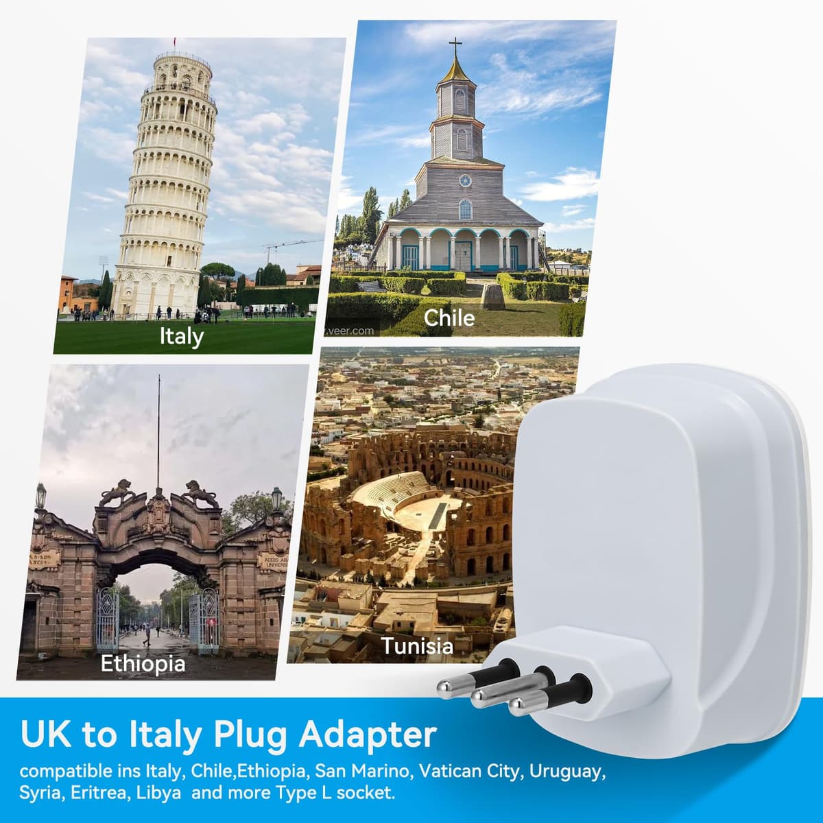 UK to Italy Plug Adapter,SHUOMAO UK to Italy Travel Adapter with 4 USB(17W USB C Charger),Converter Power Adapter for Italian Chile Ethiopia Libya Syria Tunisia Uruguay(Type L) — view 3