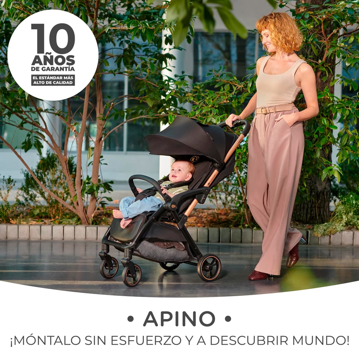 Kinderkraft APINO Silla de Paseo bebé, Carrito, Carro bebé, AUTO FOLDING, Plegado Automático, Posición reclinada, Posición Tumbada, Ligero, 7,5g, Impermeable, Carga Máxima 24 kg, Negro — view 3