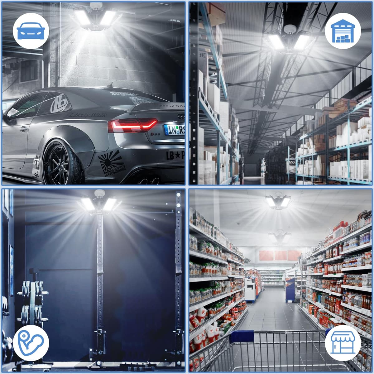 LED Garage Lights Bulb 2 Pack 180W 18000LM 6500K Led Shop Light with 6 Plus 1 Deformable Panels Basement Barn Ceiling Lights for E26/E27 — view 7