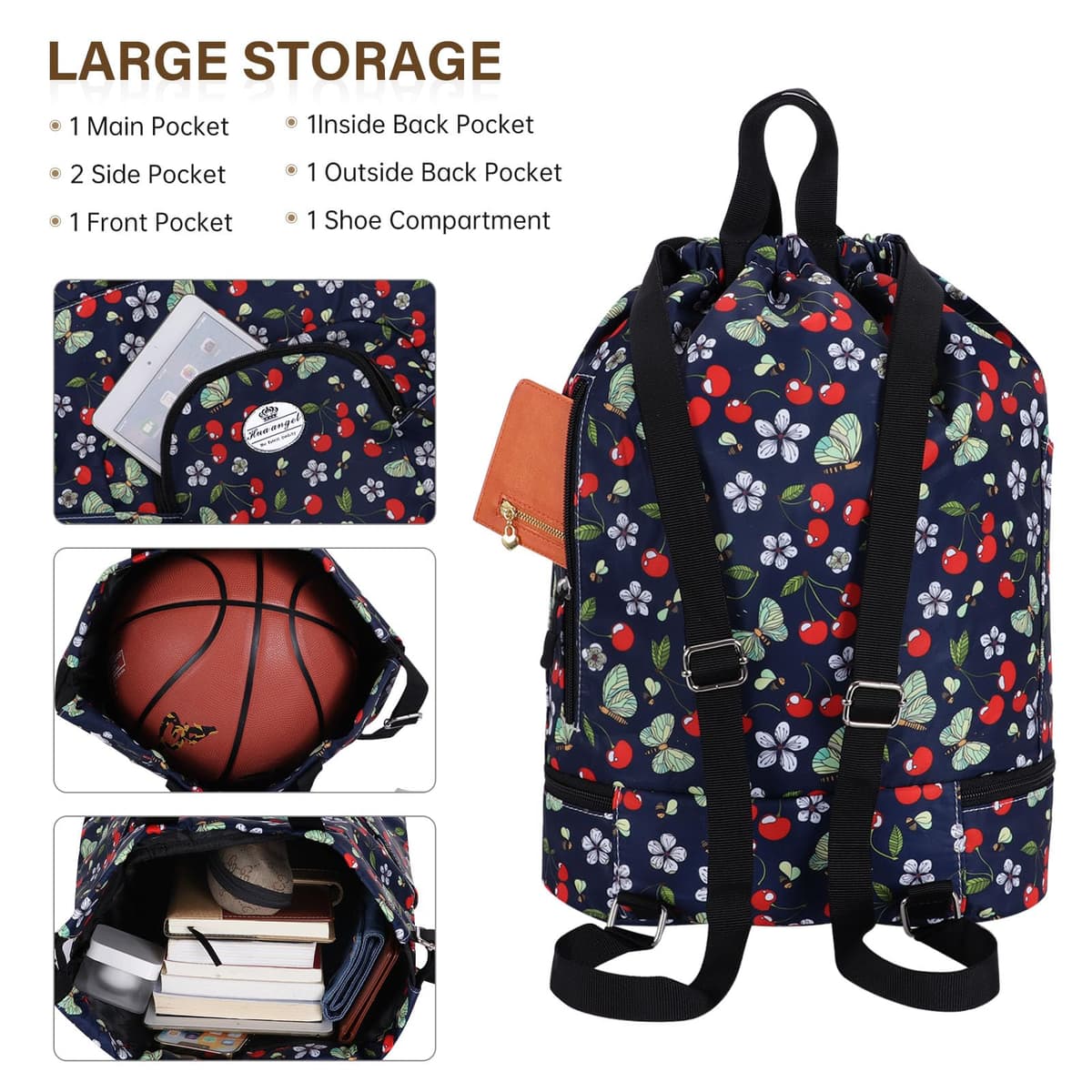 HUA ANGEL Mochila De Deportiva Con CordóN Ligera Gymsack Bolso De Cuerdas Con Muchos Bolsillos Mochila Mujer Hombre De Viaje Para Playa Piscina Baloncesto Futbol Balonmano — view 3