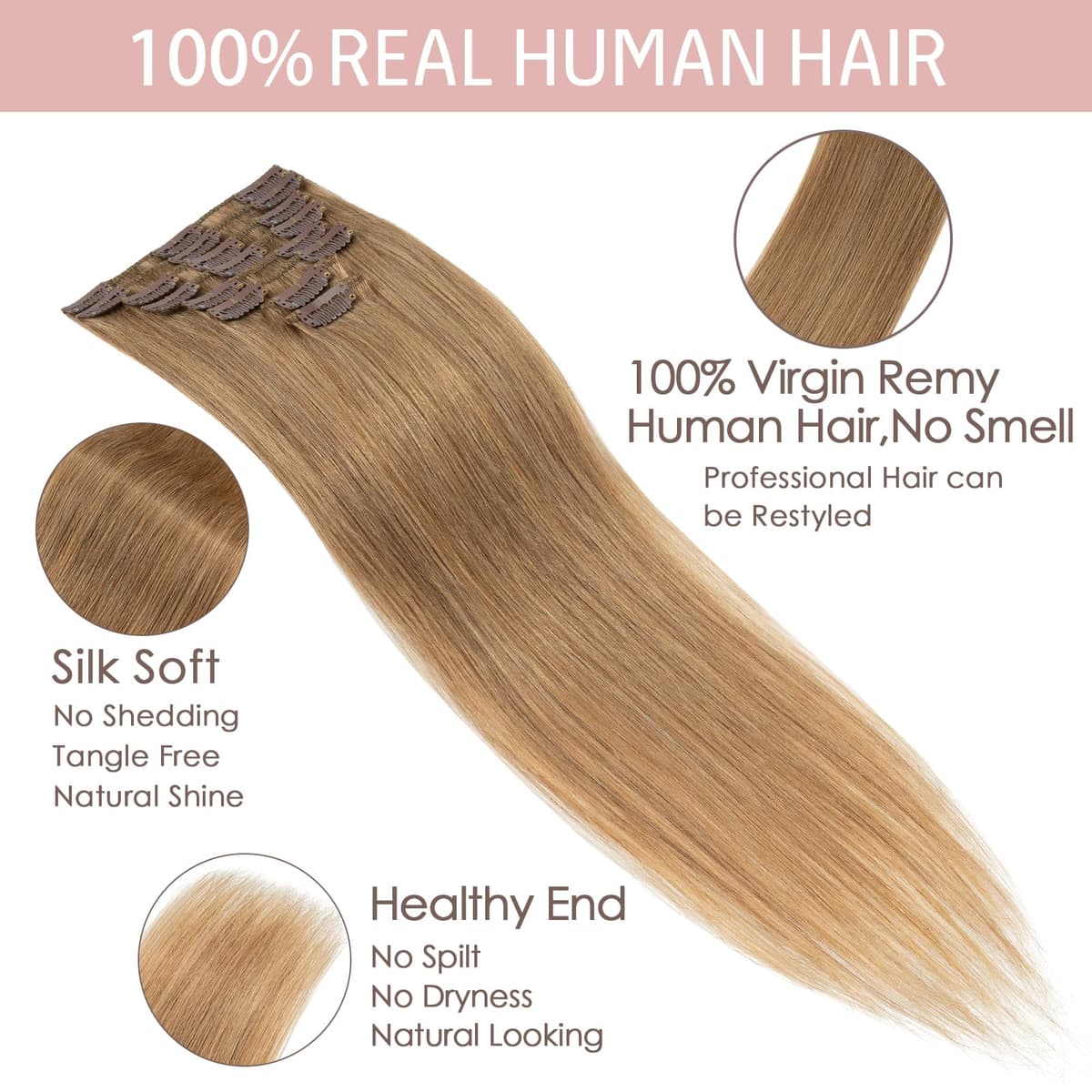 Silk-co 10inch Hair Extensions Clip in Hair Extension Human Hair #04 Medium Brown -Basic Thickness-Thin Weft- 8 Pieces Real Remy Straight Hair Extensions[50g] — view 81