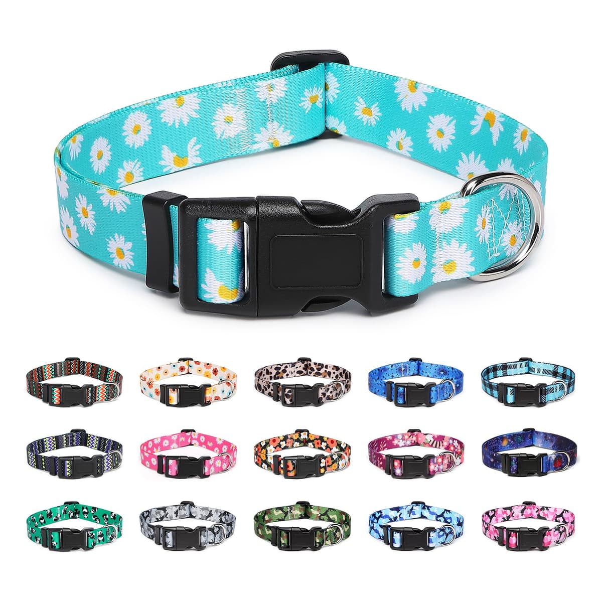Adjustable Nylon Dog Collar with Patterns, Soft Comfy Pet Collar for Small Medium Large Dogs (S, Purple Plaid) — view 17