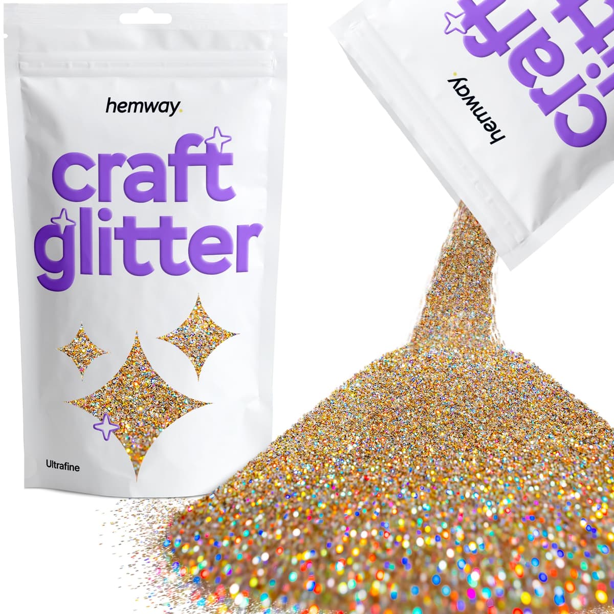 Hemway - Purpurina para manualidades, vasos, resina, epoxi, uñas, cera, álbumes de recortes, cristal, decoración de escuelas: dorado holográfico, gruesa (0,6 mm), 100 g — view 152