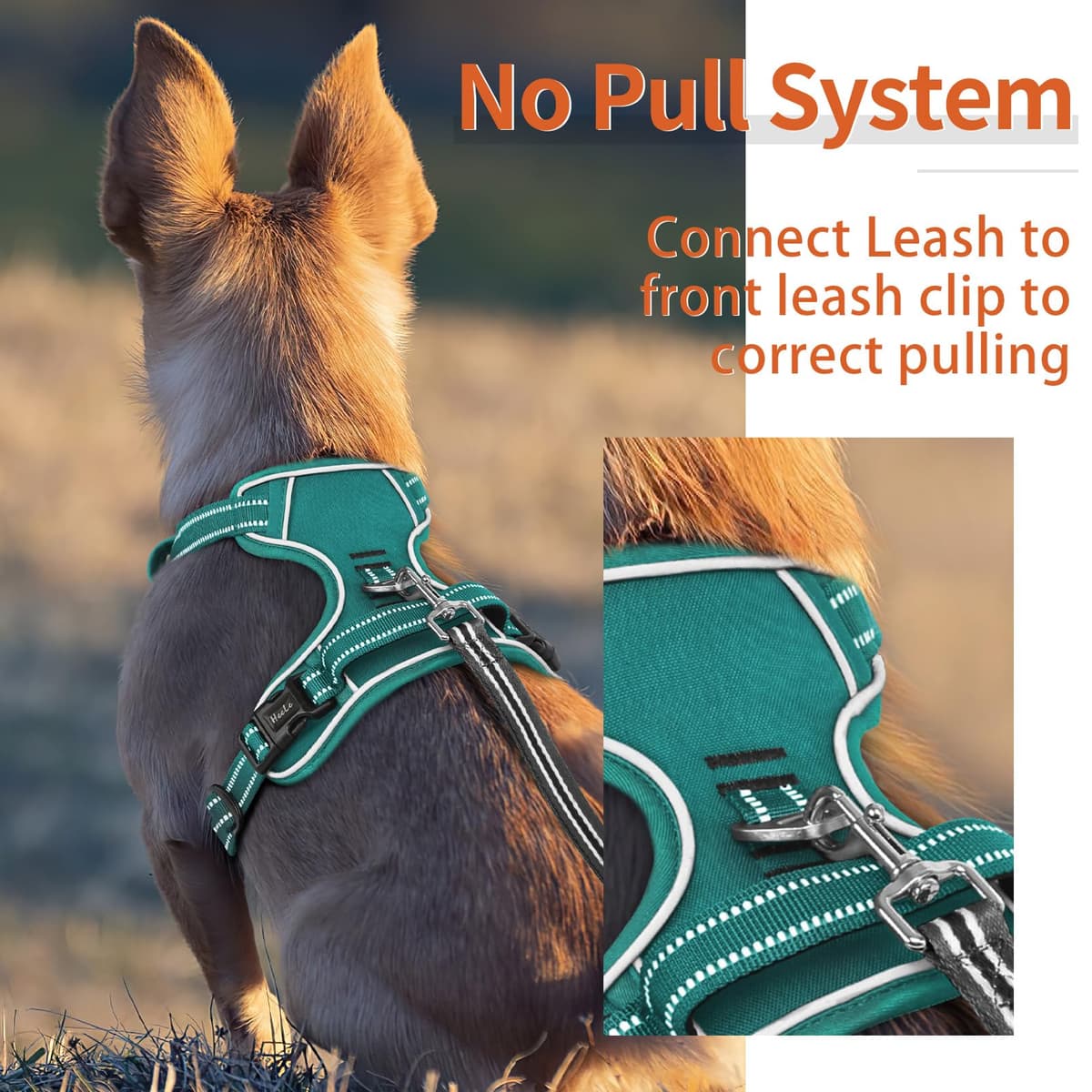 HEELE Dog Harness Medium No Pull Dog Vest Harness with Soft Handle Reflective Pet Harness for Outdoor Training Walking, Black, M — view 34