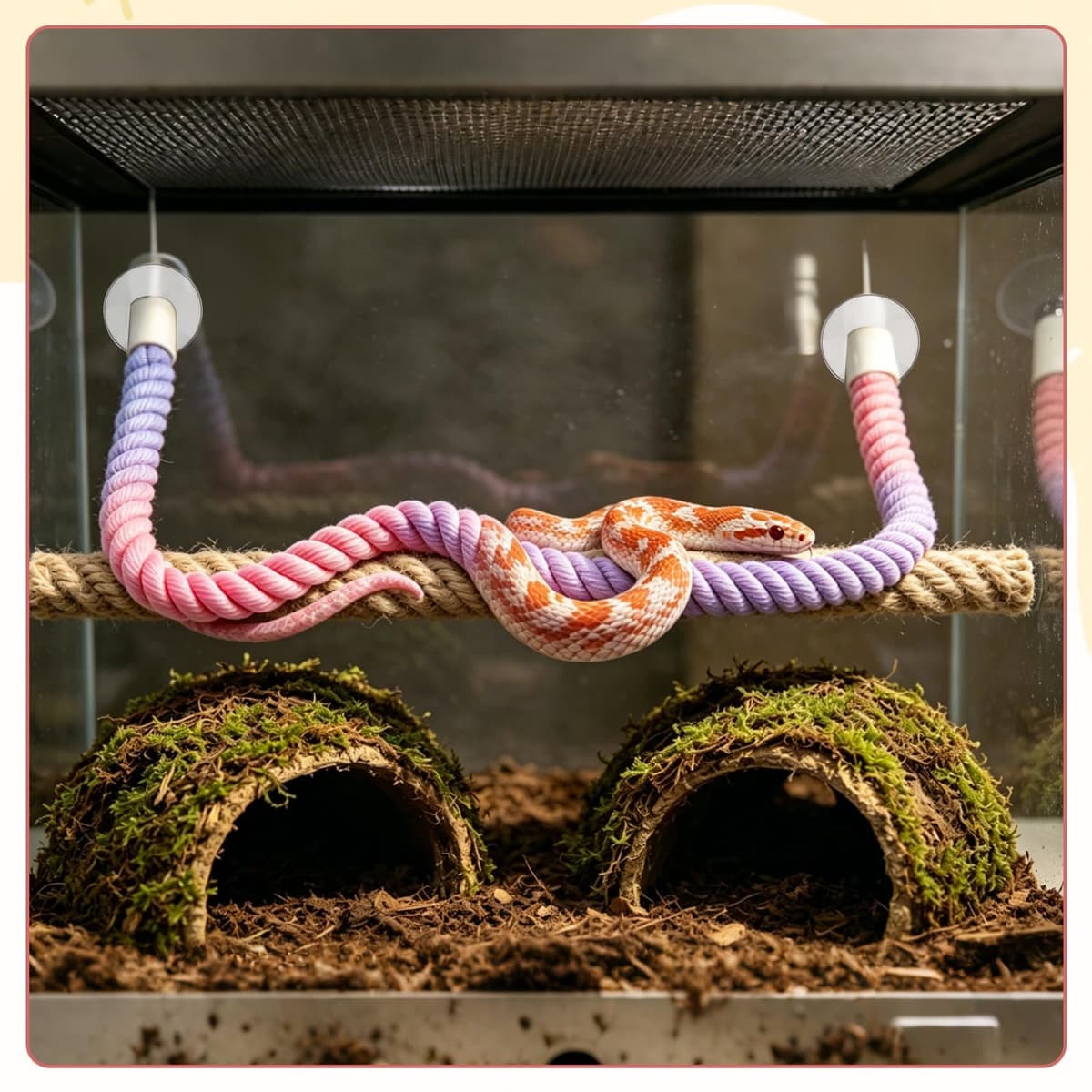 Pink Snake Enrichment Climbing Rope, Ball Python Tank Climbing Accessories with Strong Suction Cups, Flexible Wire Core, Snake Enclosure Accessories for Ball Python, Corn, Lizard — view 5