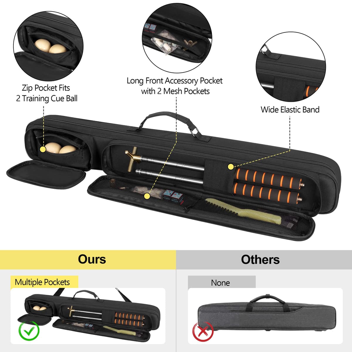 Rexmica Funda para Tacos de Billar, Bolsa de Transporte para Tacos de Billar con asa y Correa de Hombro Desmontable, Bolsa para Tacos de Billar con — view 3