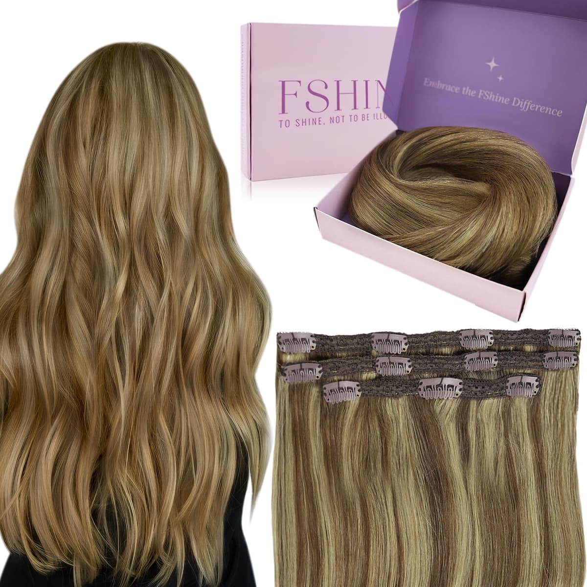 Fshine Clip in Hair Extensions Human Hair Copper Hair Extensions 18 Inch 120 g 7 pcs Color 330 Natural Straight Hair Extensions for Women Real Human Hair — view 70