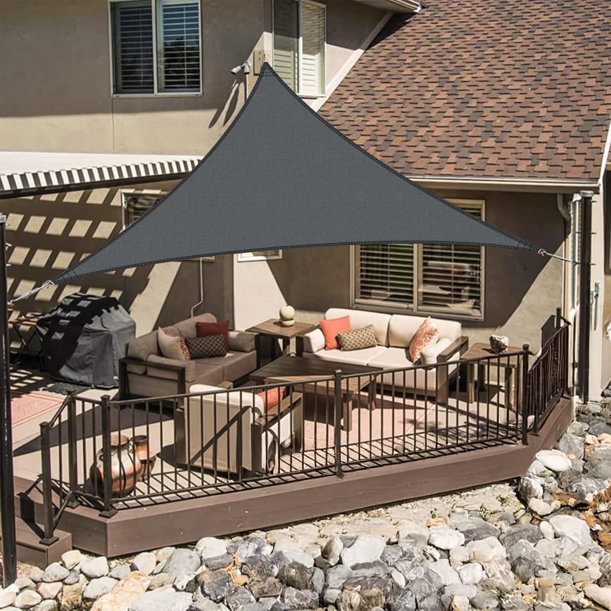 LOVE STORY Toldo Vela de Sombra Impermeable Triangular 3x3x3m Protección Rayos UV PES Toldos para Patio, Exterior Terrazas, Jardín, Balcon (Crema) — view 32