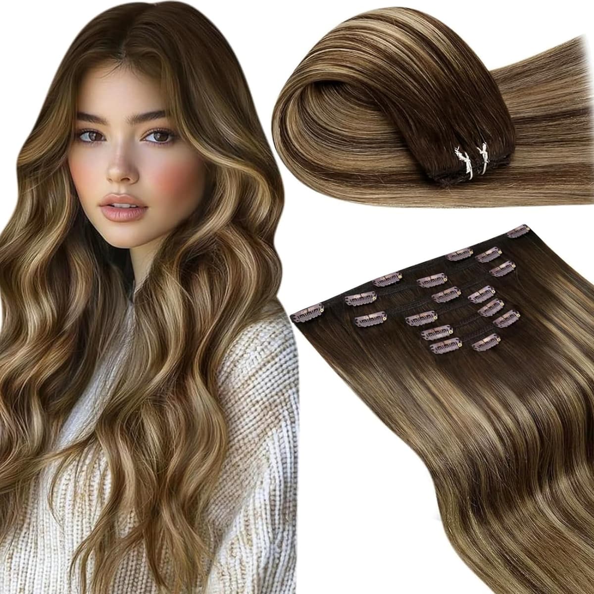 LaaVoo Hair Extensions Clip in Real Human Hair Brown Clip in Hair Extensions Dark Brown Remy Straight Hair Full Head Double Weft 80g 5pcs 14 Inch #4 — view 34