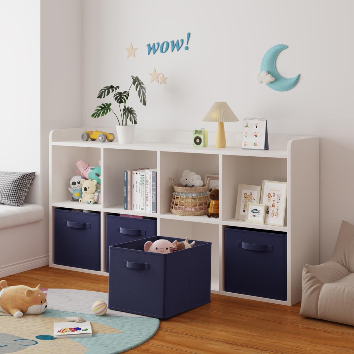 Foldable Storage Cubes Boxes Pack of 10 with Handle for Home Organization, Fabric Wardrobe Storage Box Organizer Basket Bins for Clothes Toys Towels, Collapsible&Durable Dark Blue 33x38x33cm — view 3
