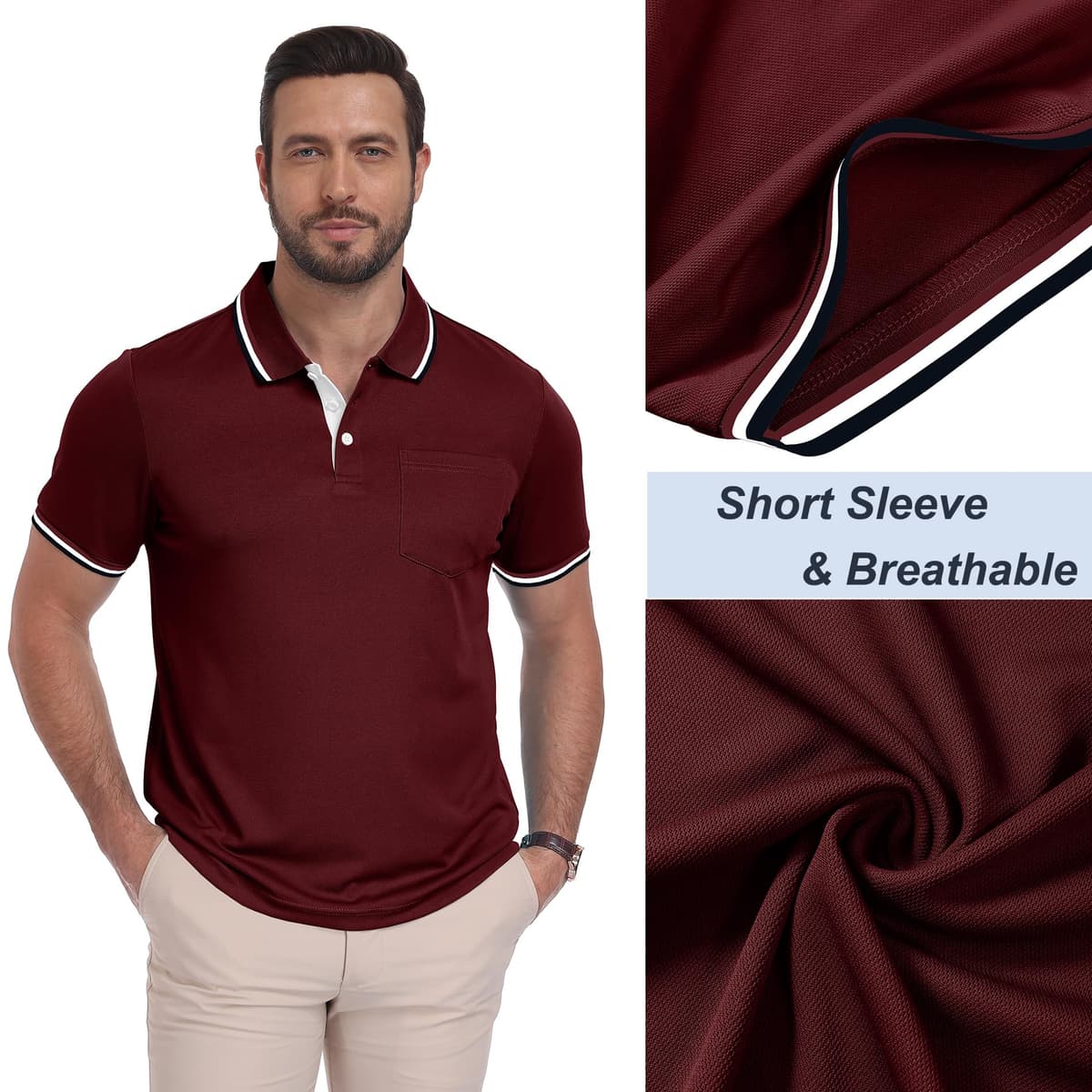 ZITY Polo para Hombre Paquete de 5 Polo Manga Corta Camiseta Golf Trabajo Transpirable Camiseta Informal con Bolsillo Verano 5 Pack T Shirt para Vacaciones — view 5