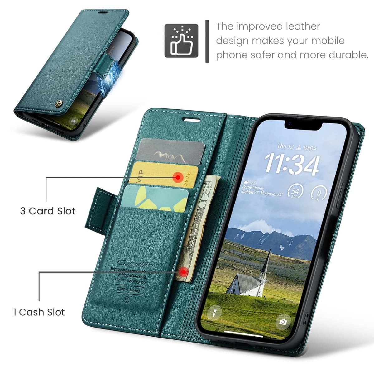 Funda para Apple iPhone 16e, Funda de Cierre Magnético, Cartera de Cuero PU con [Bloqueo RFID], Soporte, Ranura para Tarjetas, Carcasa de Libro, Case para iPhone 16e, Turquesa — view 3