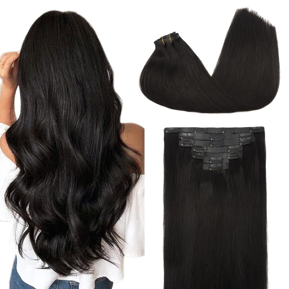 GOO GOO Clip in Hair Extensions Human Hair, 18inch 150g 9Pcs, #2 Dark Brown, Hair extensions for women, Human Hair Extensions Clip in — view 134