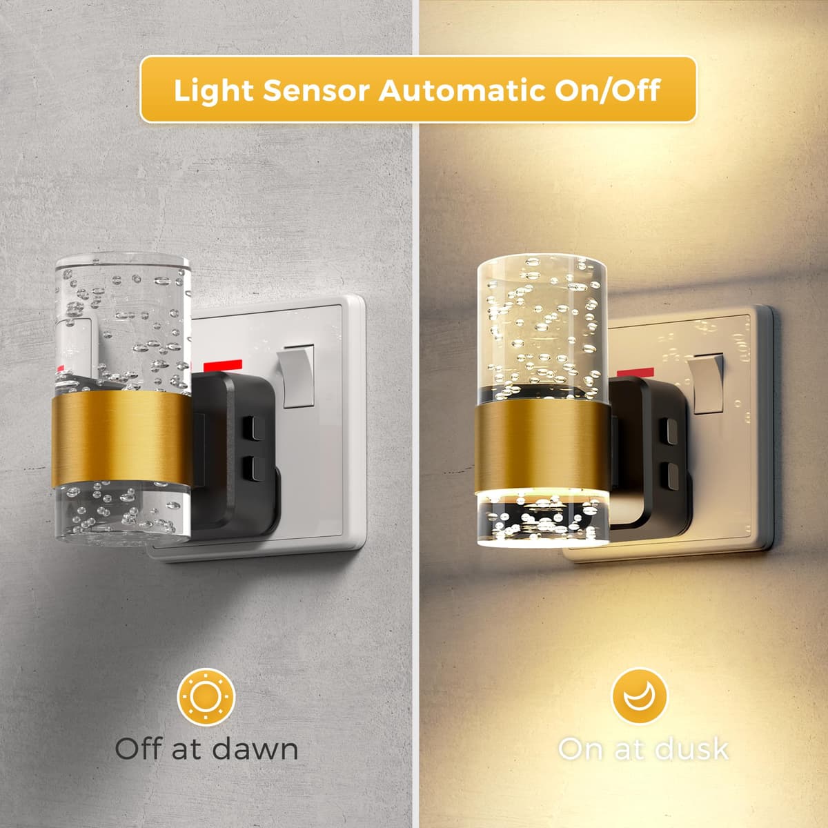 LOHAS-LED Night Light, Dusk to Dawn Sensor Night Light Plug in, Amber/3000k/5000K Adjustable Color Temperature, 3 Brightness Levels, Acrylic Modern Nightlight for Hallway, Stair, Bedroom,1 Pack — view 2