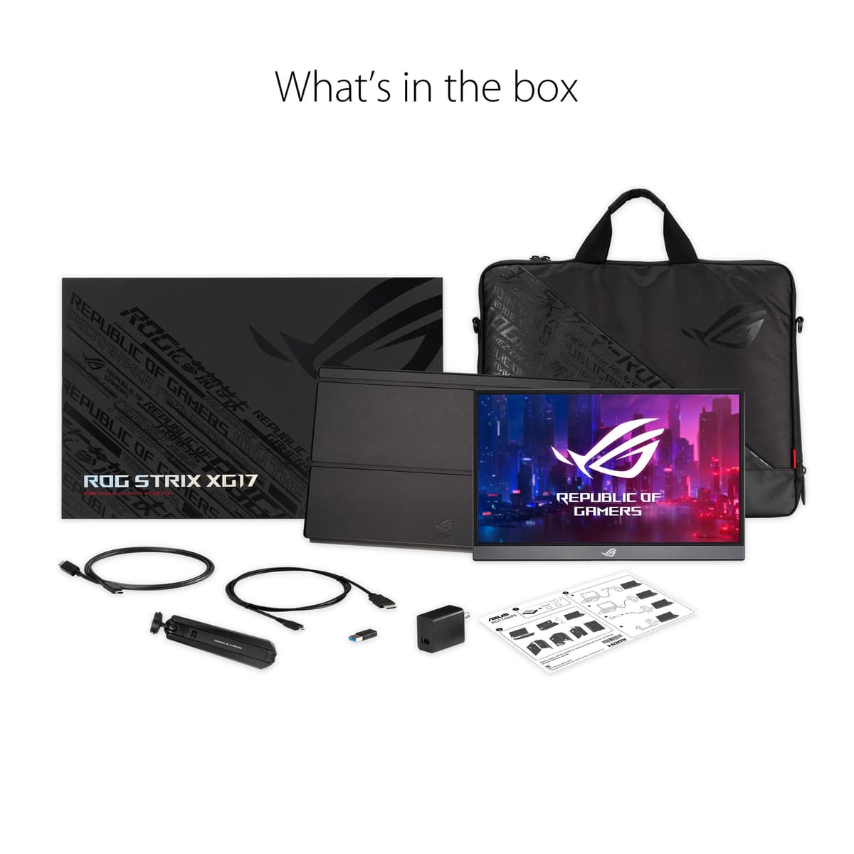 ASUS ROG Strix 17.3" 1080P Portable Gaming Monitor (XG17AHP)-FHD, IPS, 240Hz, Adaptive-Sync, Built-in Battery, ROG Bag, Tripod Stand, USB Type-C, Micro HDMI for Laptop, PC, Console, 3-Year Warranty — view 7