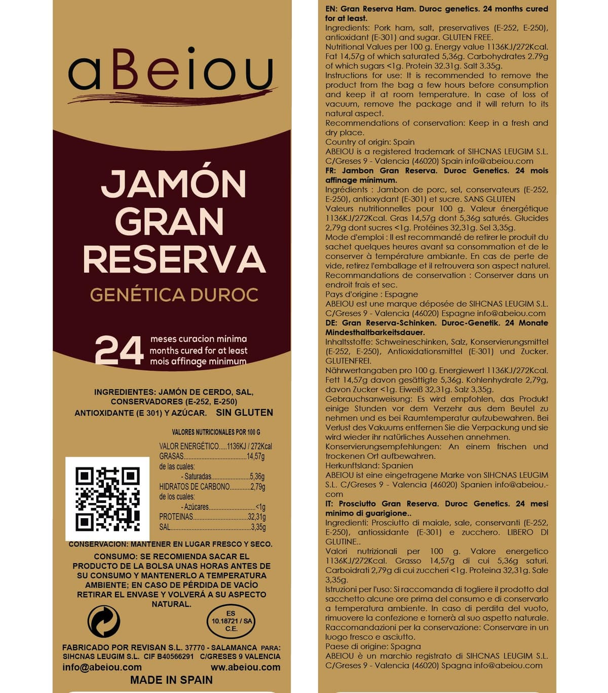 Jamón Gran Reserva Duroc Premium Deshuesado Sin Hueso 1 kg — Curación +24–25 Meses — Guijuelo Salamanca — Envasado al Vacío — aBeiou — view 2