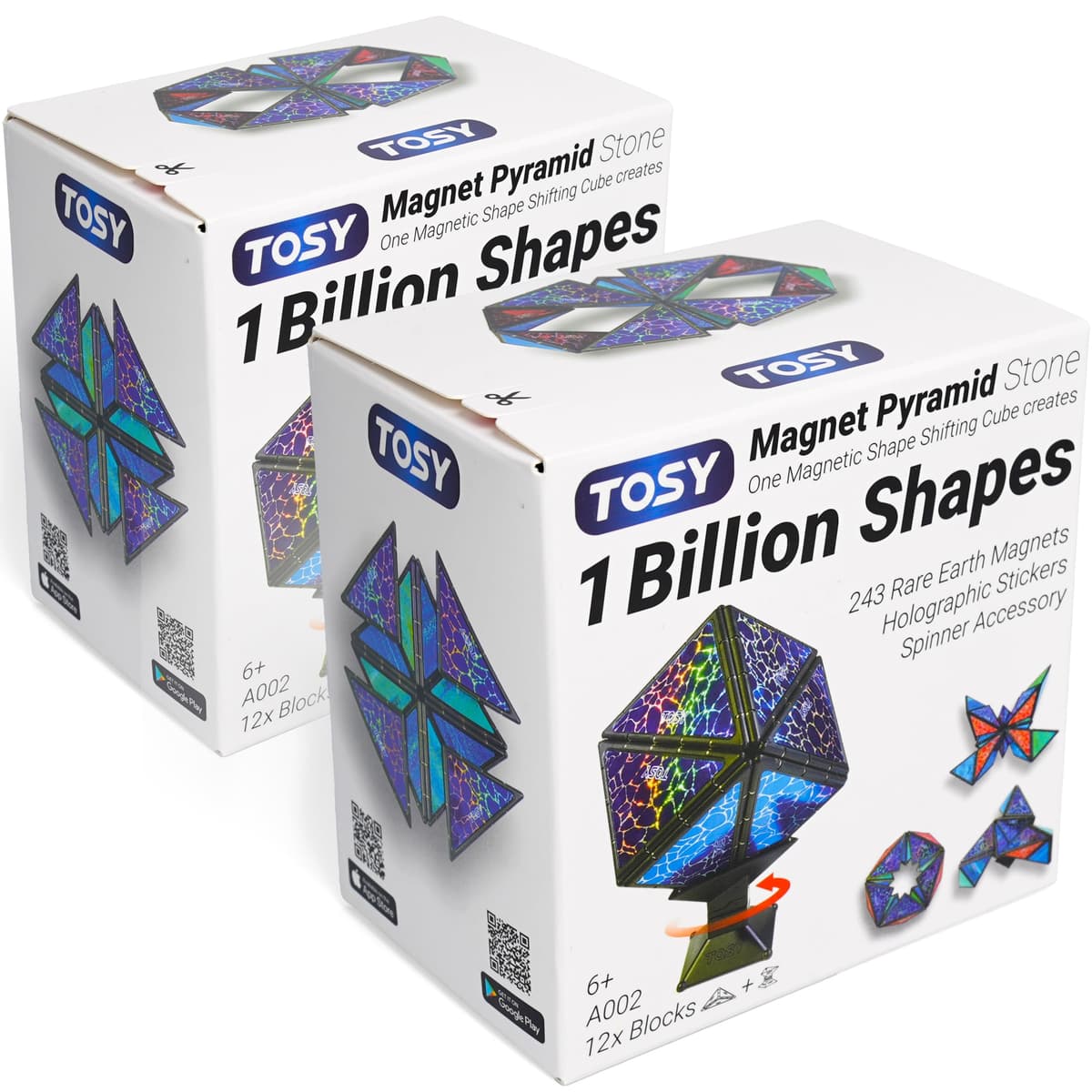 TOSY Magnet Pyramid Glow - 1 Cube Transforms into 1 Billion Shapes (Bunny, Egg Basket, Flowers, Heart), Easter Birthday Gift, 12 pcs, 243 Magnets, Glowing, Holographic Design, Puzzle/STEM Toy — view 14