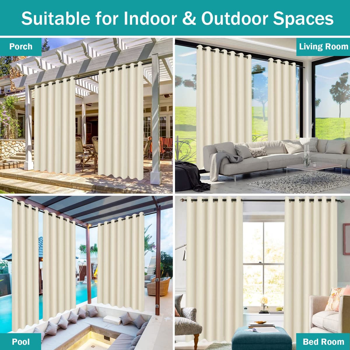 Gazebo Patio Outdoor Curtains Waterproof - Garden Blackout Thermal Insulated Sun Shades Eyelet Privacy Curtain for Outside Pergola Porch Pool, Indoor Window Blinds for Living Room Bedroom Balcony — view 4