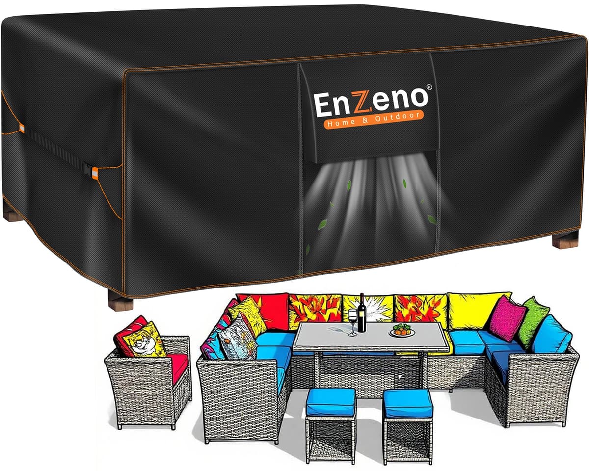 Enzeno Funda Mesa Exterior Impermeable,Cubierta Muebles Impermeable 180x120x74cm,Funda Conjunto Jardin Exterior Aplicable a Mesa y Sillas,Anti Viento, Anti UV — view 20