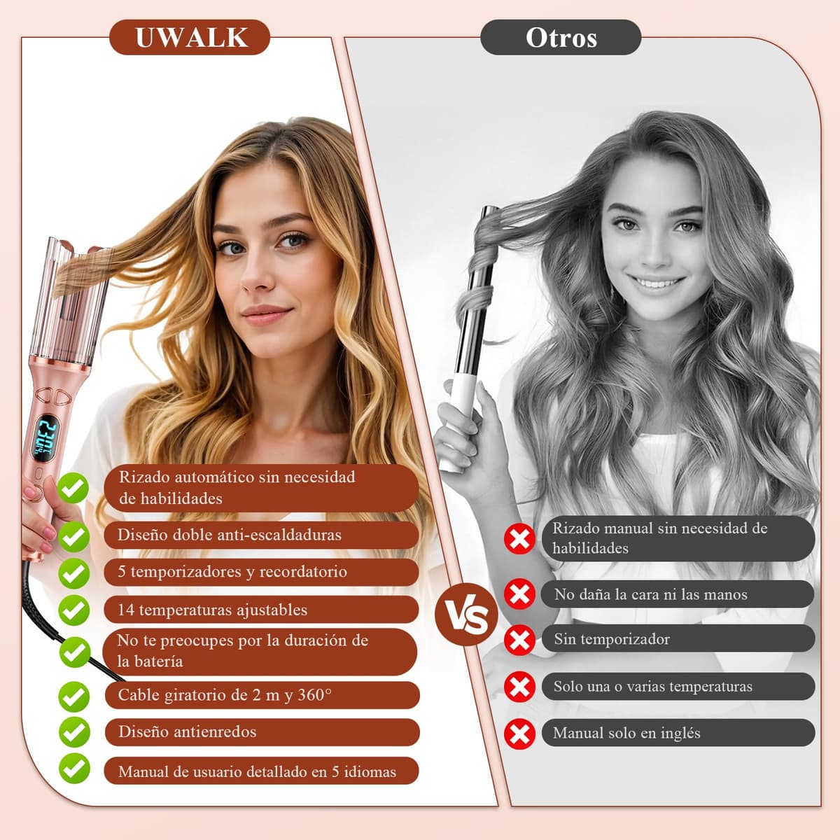 Rizador Automático Pelo Ondas Automatico: Rizador de pelo Automatico de 25 mm con 14 Temperaturas y 5 Temporizadores - Hair Curler Portátil con Pantalla LED, Antiquemaduras y Calentamiento Rápido — view 2