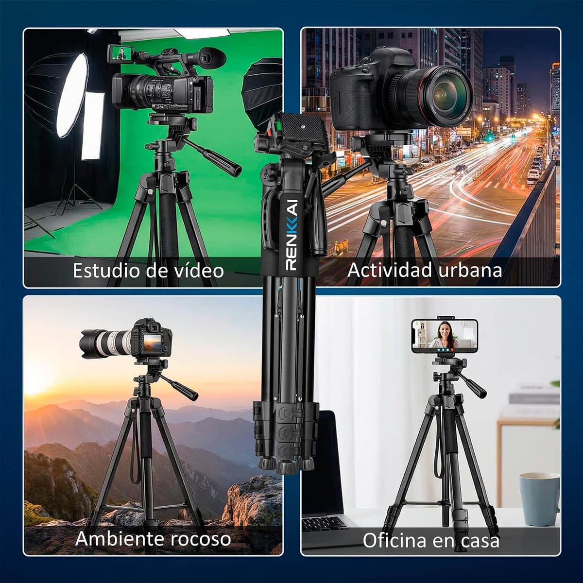 182CM | Tripode Camara | Super Estable | tripode para movil | Tripode con Columna Transversal | Tripod | Soporte para telefono + Mando para Fotos + Bolsa de Transporte INCLUIDOS |hasta 3kg — view 2