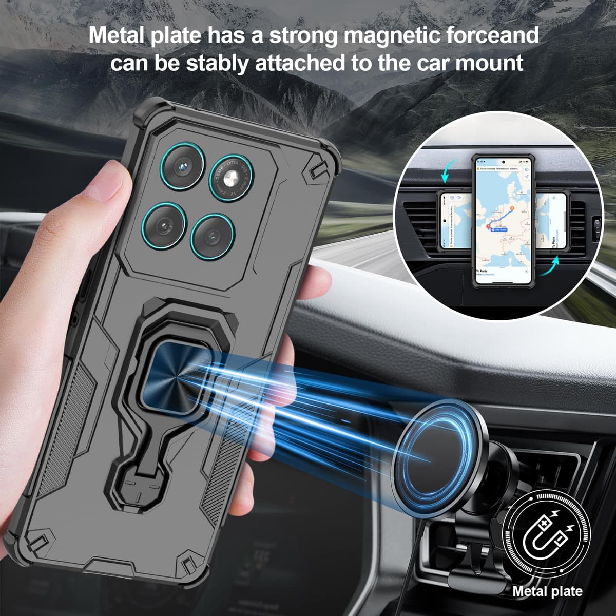 Funda para CMF Phone 2 Pro, Carcasa Antigolpes con Soporte anular metálico, Case Protectora de Grado Militar, Negro — view 666