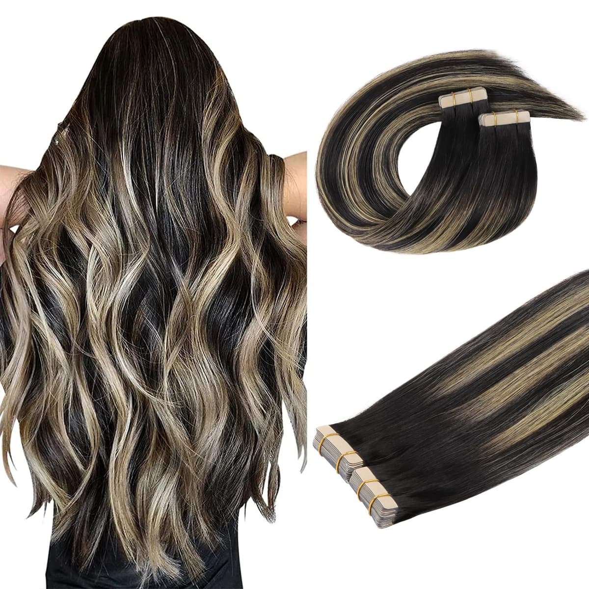 DOORES Tape in Hair Extensions Human Hair, Balayage Dark Brown to Chestnut Brown 50g 20pcs 18 Inch, Human Hair Extensions Natural Remy Straight Skin Weft — view 48