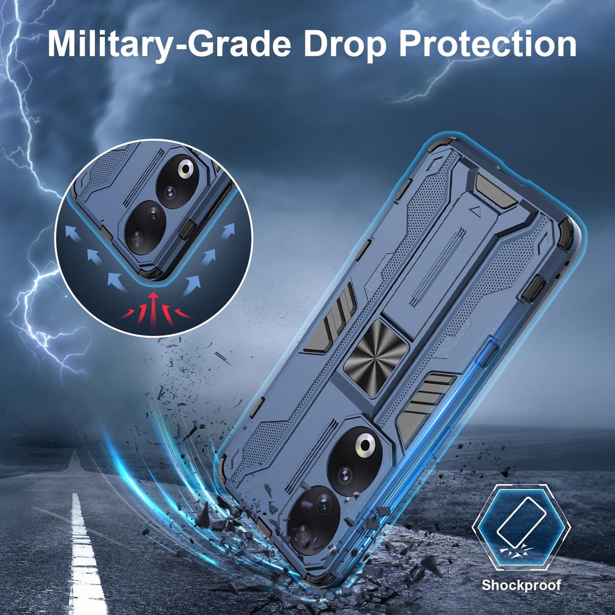 Funda para CMF Phone 2 Pro, Carcasa Antigolpes con Soporte anular metálico, Case Protectora de Grado Militar, Negro — view 1169