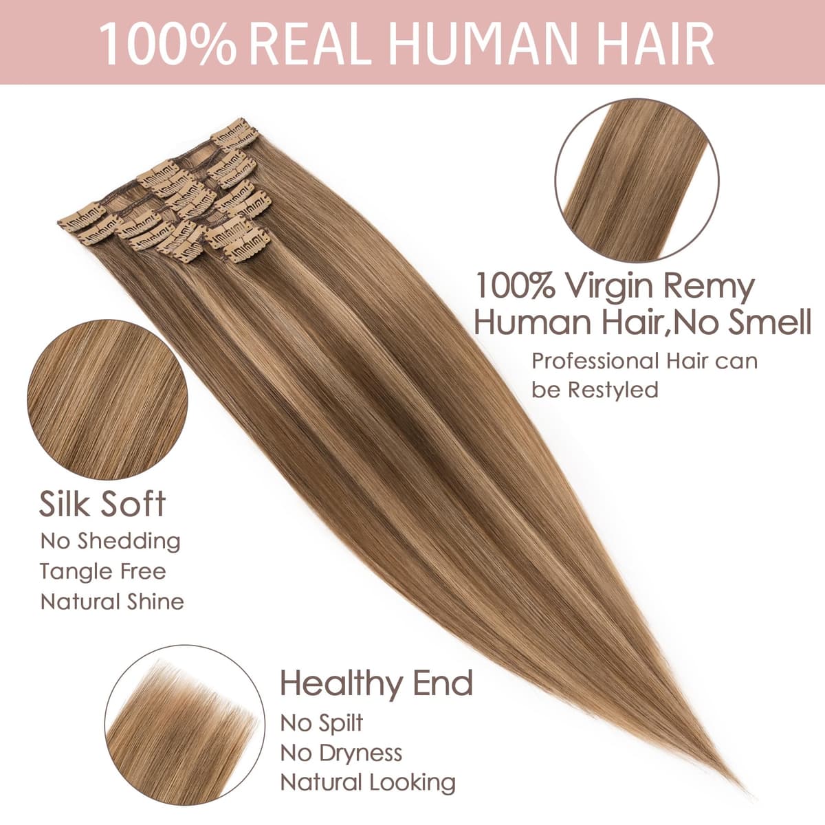 Silk-co 10inch Hair Extensions Clip in Hair Extension Human Hair #04 Medium Brown -Basic Thickness-Thin Weft- 8 Pieces Real Remy Straight Hair Extensions[50g] — view 230