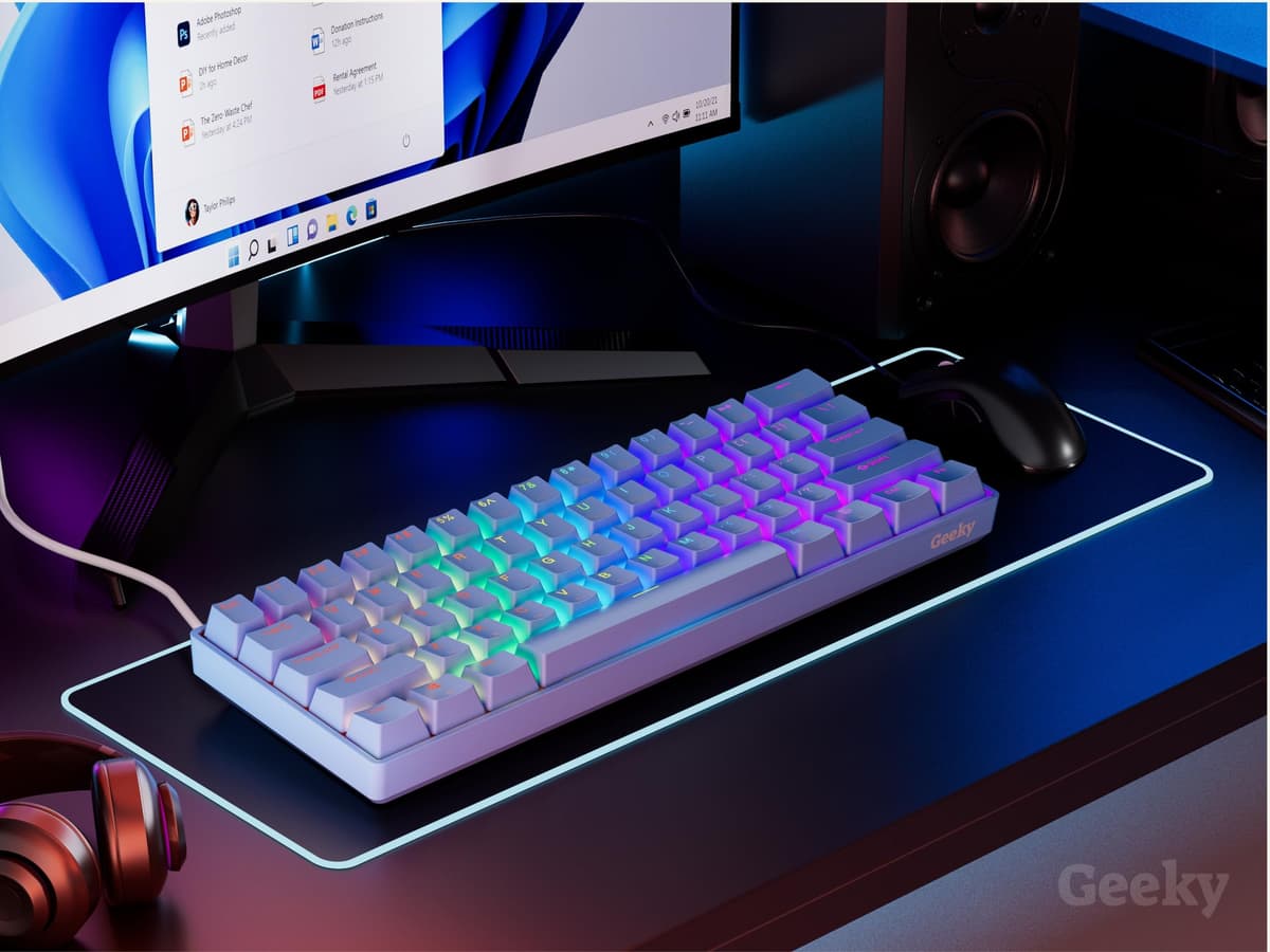 Geeky GK61 60% | Hot Swappable Mechanical Gaming Keyboard | 61 Keys Multi Color RGB LED Backlit for PC/Mac Gamer | ANSI US American Layout (Blue, Mechanical Red) — view 4