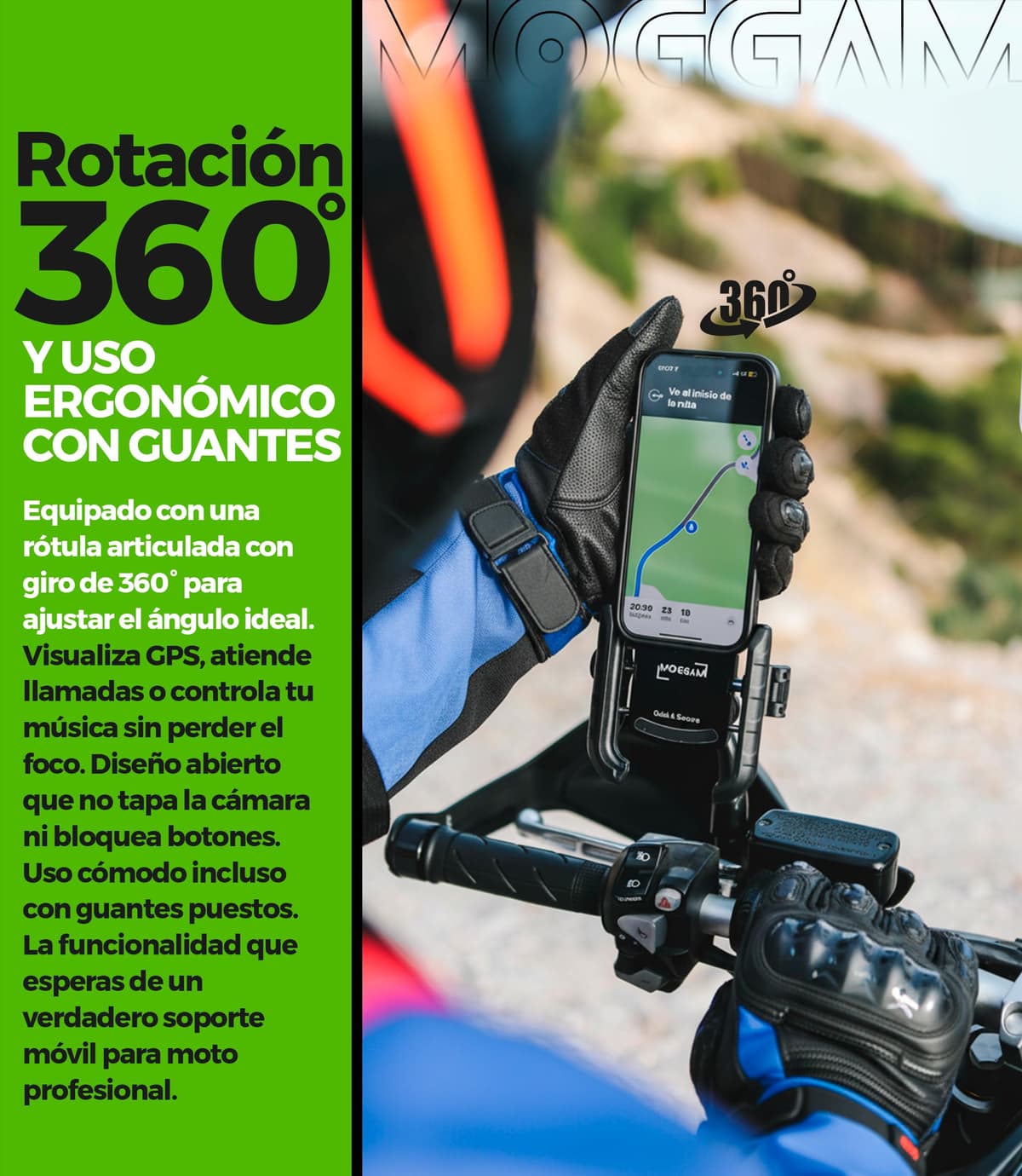 Soporte Movil Moto Antivibración de Aluminio CNC Liberación Rápida y Rotación 360° para Montaje en Manillar Espejo Retrovisor y Barras 12–14 mm Compatible con Scooter Bicicleta y Patinete Eléctrico — view 3