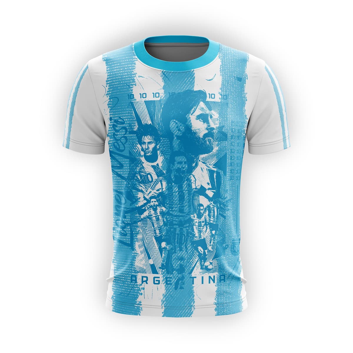 Lionel Messi & Argentina. Camiseta Deportiva, de fútbol. Estilo Deportivo. Unisex. 100% Interlock. Diseño de fantasía. Somos Sportivo Maglietta. CAM0092.