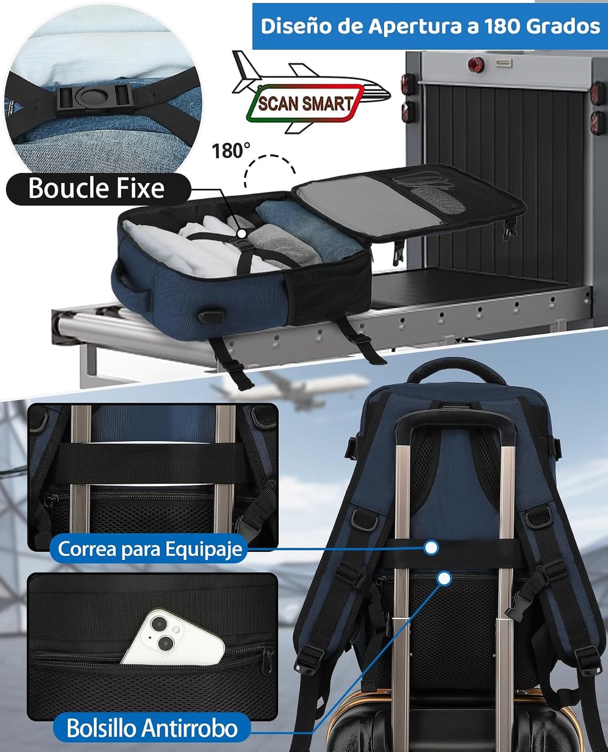KLOSTAIN Backpack Travel Cabin Airplane for Ryanair Backpack Cabin Hand Luggage Bag Travel Work School for Men Women, dark bl — view 2