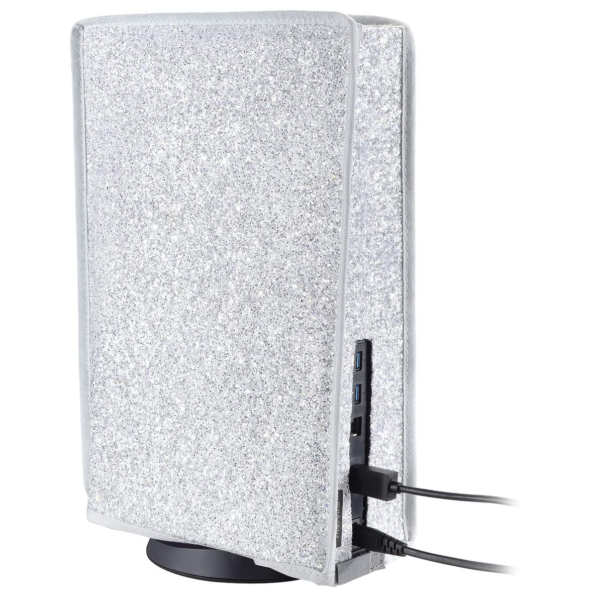 PlayVital Funda Antipolvo Vertical para ps5 - Cubierta Protectora Antirrayas y Anti-Agua, Doble Capa con Forro Suave, Compatible con ps5 Digital & Estándar, Accesorio para Consola (Plata Brillante) — view 3