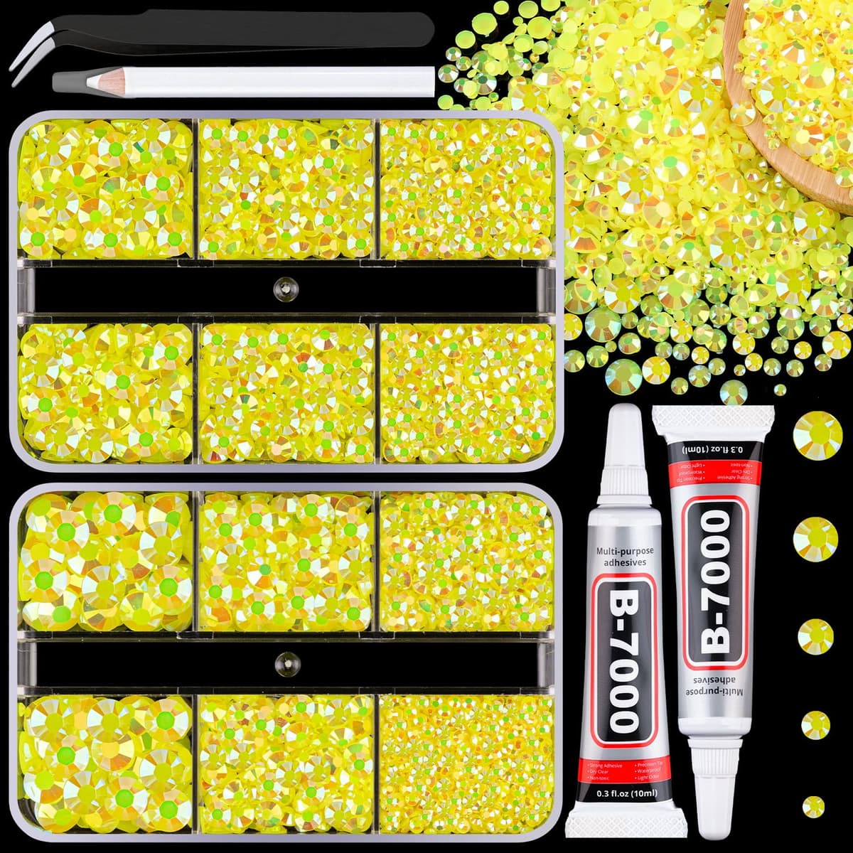 Resin Jelly Rhinestones for Crafting with B7000 Jewelry Glue, 2 Boxes Gold Flatback Crystals with 2Pcs 10ml Glue, Bedazzling Non Hotfix Gems for DIY Tumblers Clothing Shoes Manicure — view 9