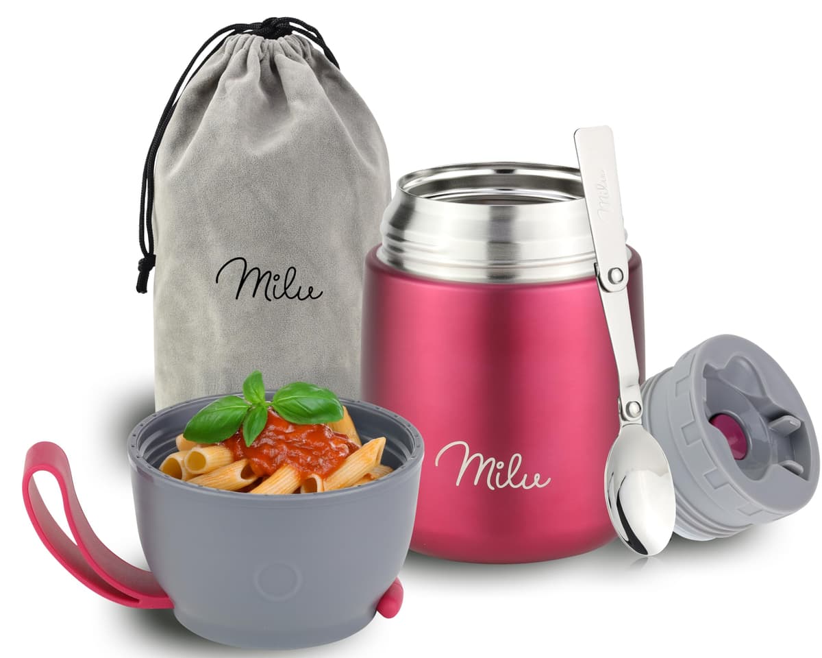 Milu Termo para Comida 450 ml Taza Aislada, Botella de Acero Inoxidable Aislada Alimentos, Beber y sopa de los niños de adultos Térmico (450ml/Verde Azul) — view 43
