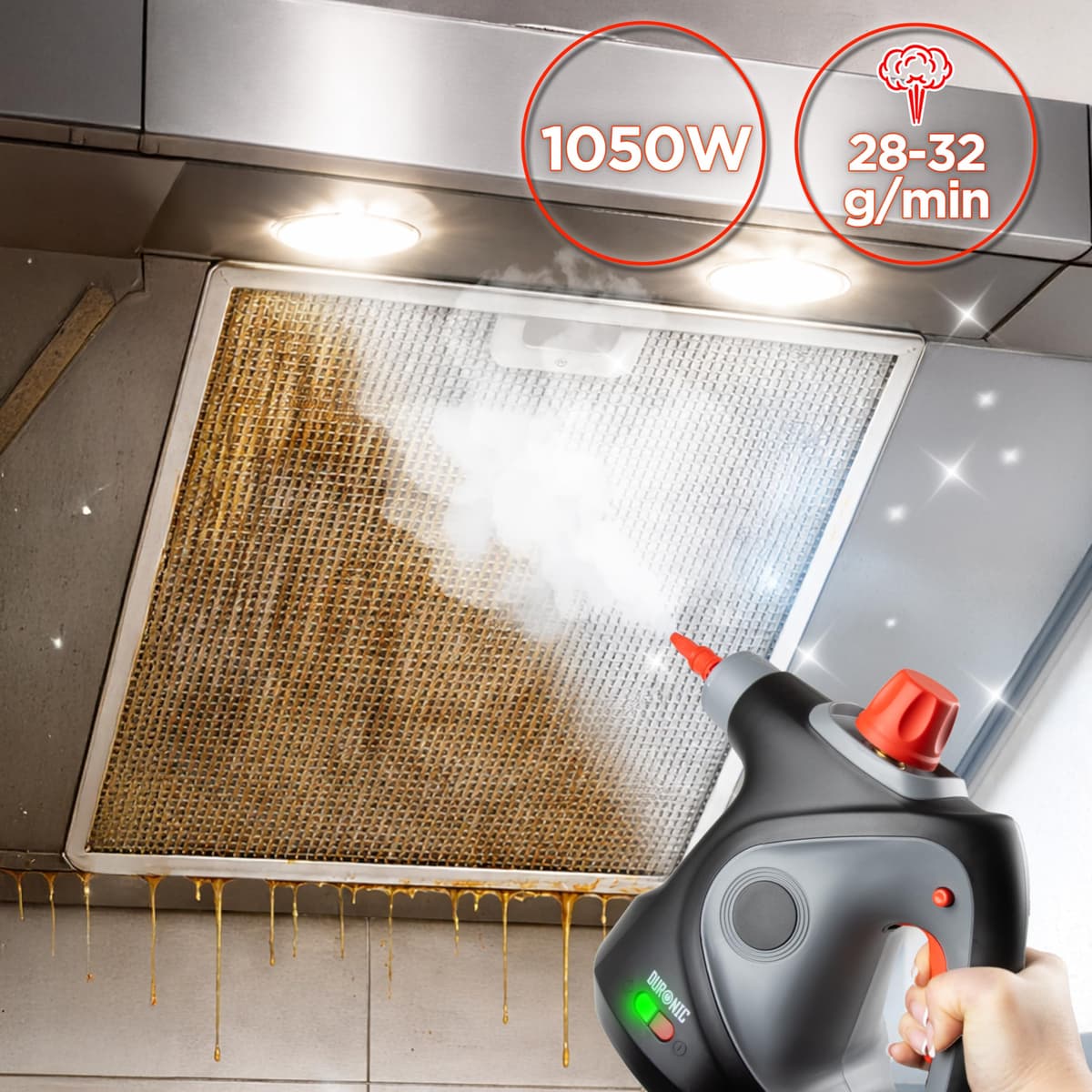 Duronic SC32 BK Limpiador de Vapor de Mano 1050W - Limpiador Vapor Portátil Multifunción Depósito 350 ml para Sofá Tejidos Juntas Ducha Horno Fregadero Ventanas Espejos Limpieza sin Químicos — view 3
