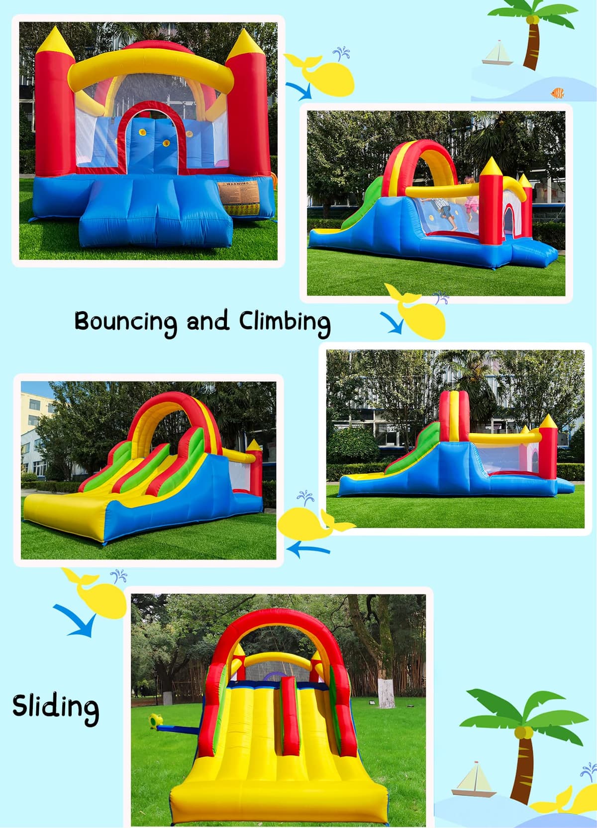 HuaKastro 16x7.2FT Inflatable Bounce House with 2 Racing Slides & Large Climbing Wall, 3 in 1 Kids Inflatable Trampoline Rainbow Jumping Castle Kids Backyard Playgrounds - with Air Blower — view 5