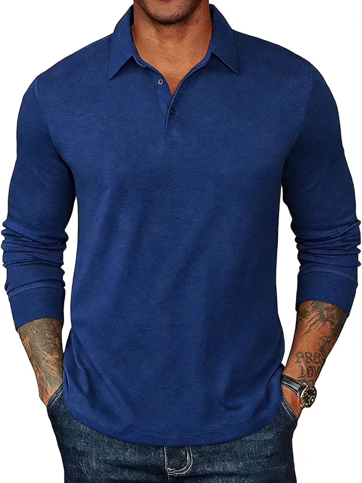 Camisa de golf de manga larga para hombre, absorbe la humedad, ajuste seco, rendimiento sólido, casual, piqué, polo de golf para hombre — view 4