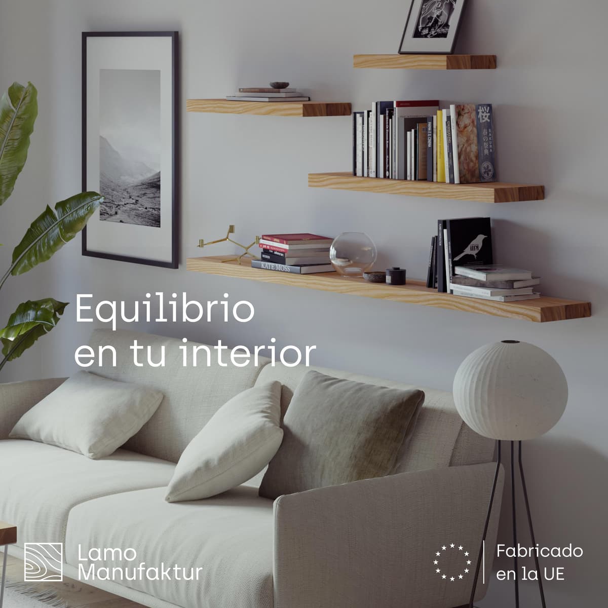 LAMO Manufaktur Estantería Flotante Pared de Madera con fijación Invisible | Estantería 100 cm Ancho para salón, Cocina, Oficina | Color: Natural, Borde: Natural | Madera Maciza, diseño Moderno — view 3