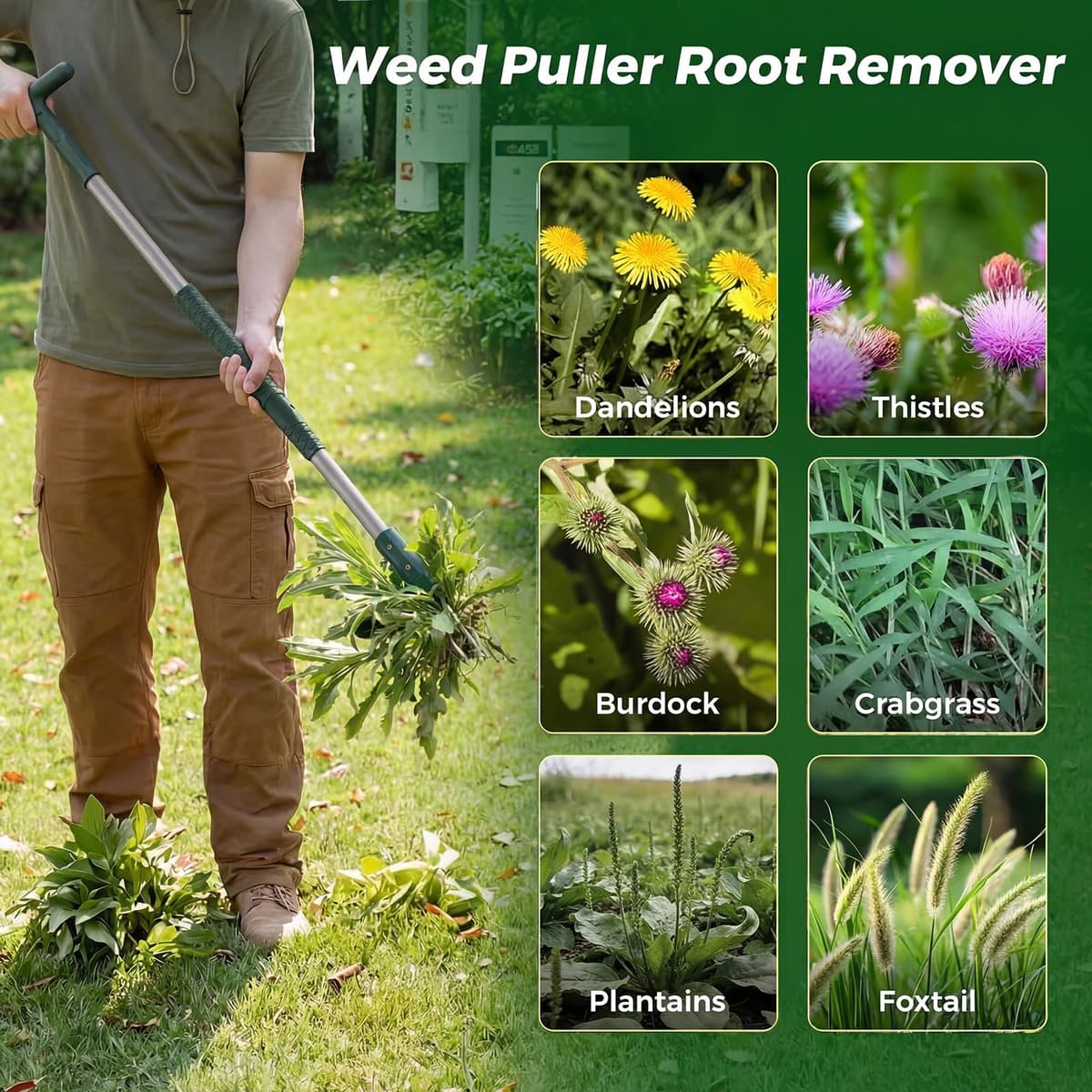 Weed Puller Root Remover with Long Handle, 3 Claw Manual Weeder Tool for Removing Garden Dandelions and Lawn Crabgrass — view 5