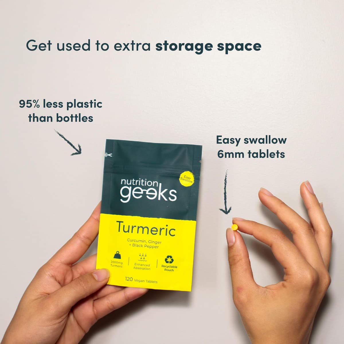 Turmeric Tablets 2000mg with Black Pepper & Ginger - 120 High Strength Curcumin Supplements - Easy Swallow Tablets (Not Turmeric Capsules or Powder) - Vegan - UK Made — view 6