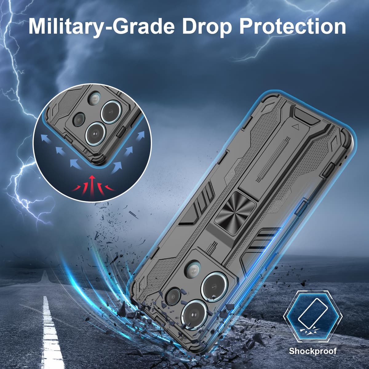 Funda para CMF Phone 2 Pro, Carcasa Antigolpes con Soporte anular metálico, Case Protectora de Grado Militar, Negro — view 1503